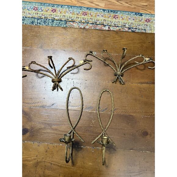Homco Home Interiors Gold Twisted Metal Rope 2 Candle Wall Sconce & Shelves Vtg - Picture 5 of 16